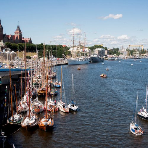 SZCZECIN, POLAND - JUNE 14, 2014: Sail Szczecin 2014.The tall masts of sailing ships fill the harbour for a wonderful three day event perfect for families and those who are sailors at heart. The event includes the largest yachts and sailing ships in the w